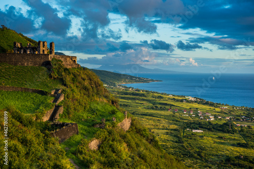 View of Brimstone hill fortress by sea against sky, St. Kitts and Nevis, Caribbean photo