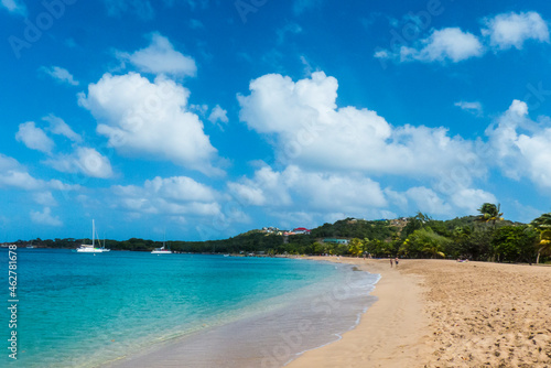 Scenic view of sandy beach against sky at Salt Whistle Bay, Mayreau, Grenadines, St Vincent and the Grenadines, Caribbean photo