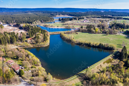 Germany, Lower Saxony, Goslar, Aerial view of UpperÔøΩHarzÔøΩWater Regale in spring
