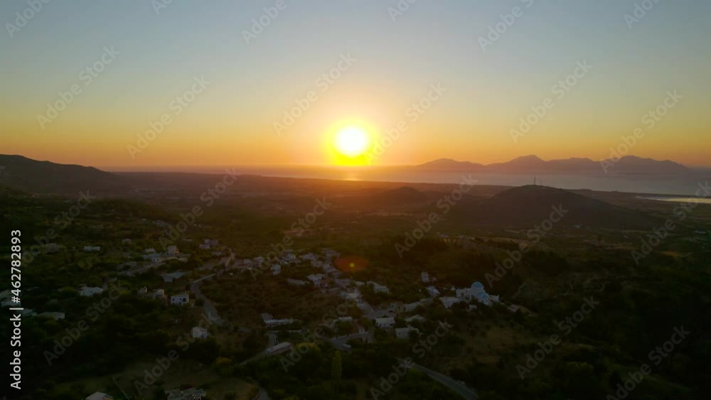 Aerial view approaching sunset, Zia village, Kos, Greece Aerial view approaching sunset, Zia village, Kos, Greece