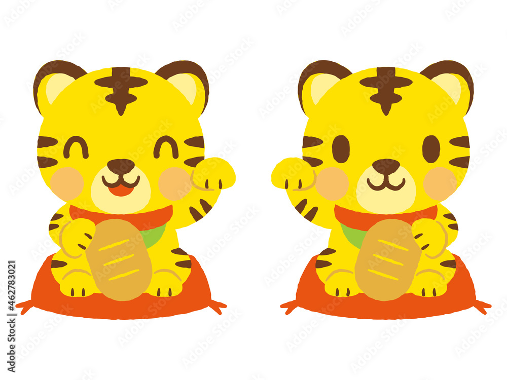 かわいい手描き風のトラの招き猫 Tiger's beckoning cat かわいい手描き風のトラの招き猫 Tiger's beckoning cat