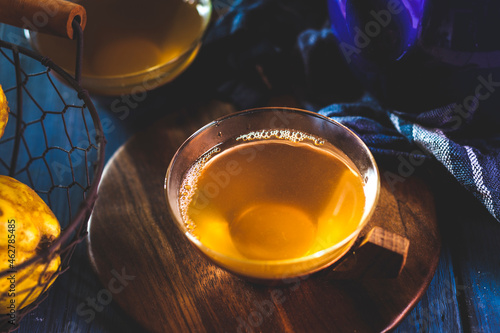 Tea cup of homemade hot quince infusion