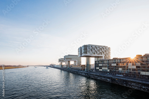Wallpaper Mural Germany, North Rhine-Westphalia, Cologne, Kranhauses along bank of Rhine at sunset Torontodigital.ca