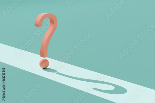 Three dimensional render of orange question mark against green background