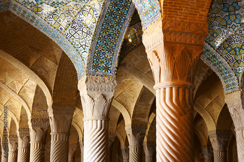 Iran, Fars Province, Shiraz, Columns and ribbed vaulting of Vakil Mosque photo