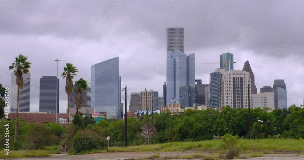 Establishing shot of downtown Houston on a cloudy day Establishing shot of downtown Houston on a cloudy day