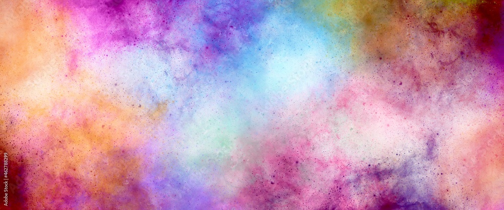 Colorful dusty powder background, abstract graphic for wallpapers, hand drawn unique art, colorful galactic concept, open space, watercolour texture, modern wall art, galaxy theme