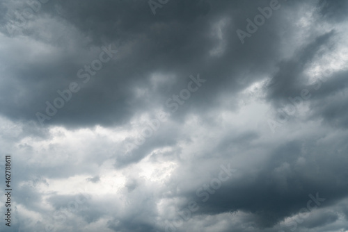 Dark and wide sky with storm raining clouds, black clouds for background.