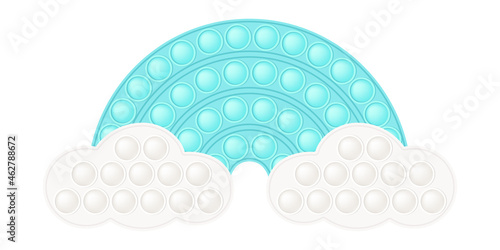 Popit blue rainbow on the clouds as a fashionable silicon fidget toys. Addictive antistress toy for fidget in pastel colors. Bubble sensory popit for kids fingers. Vector illustration isolated.