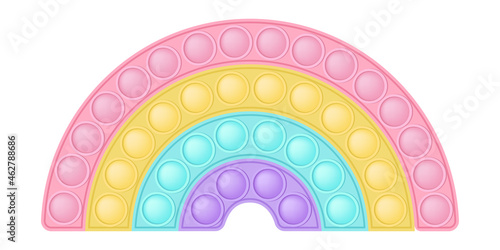 Popit rainbow as a fashionable silicon fidget toys. Addictive antistress rainbow toy for fidget in pastel colors. Bubble sensory popit for kids fingers. Vector illustration isolated on a white