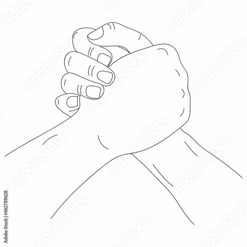 Two hands holding each other strongly. Vector