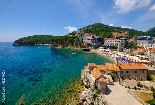 Montenegro, Adriatic Coast, Budva, Old town and city beach photo