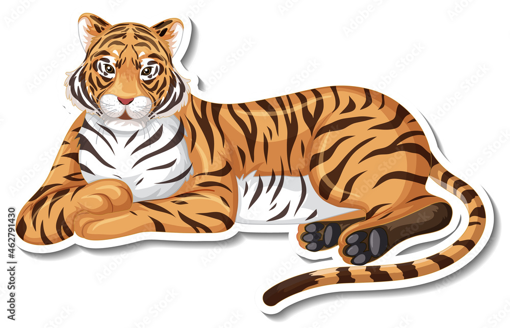 Obraz premium A sticker template of tiger cartoon character