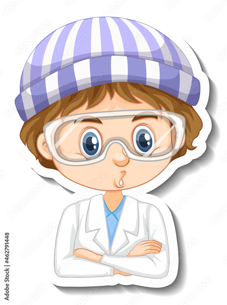 Scientist boy cartoon character sticker