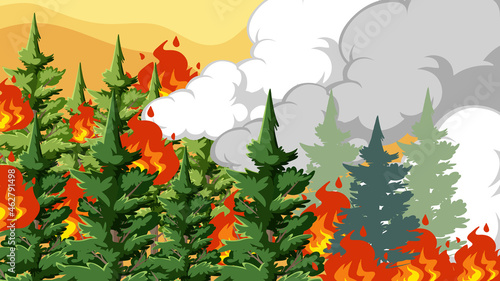 Thumbnail design with fire in the forest
