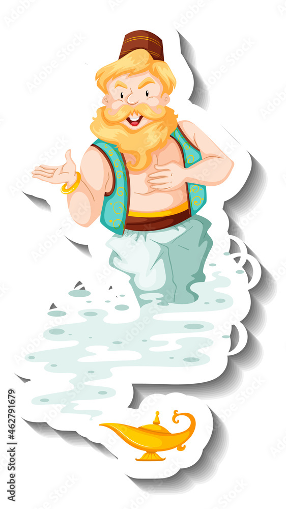 Genie coming out of magic lamp cartoon character sticker