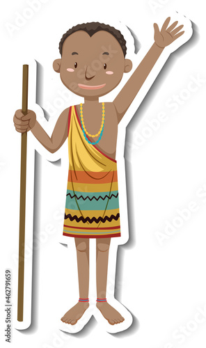 African tribal man cartoon character sticker