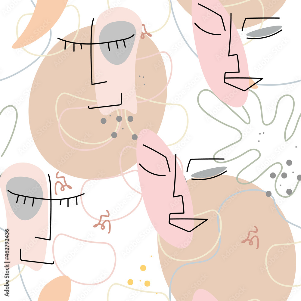 Obraz premium Face line pattern Abstract drawing seamless print