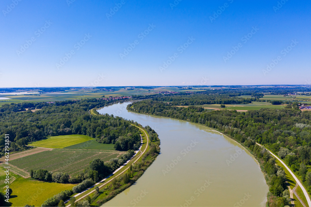 Aerial view of Isar river, Lower Bavaraia, Germany Aerial view of Isar river, Lower Bavaraia, Germany