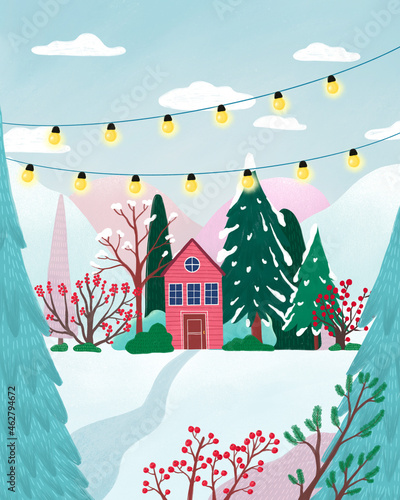 Winter Scene Card: Christmas Landscape