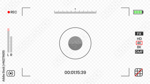 Camera viewfinder video or photo frame recorder flat style design vector illustration. Digital camera viewfinder with exposure settings and focusing grid template.