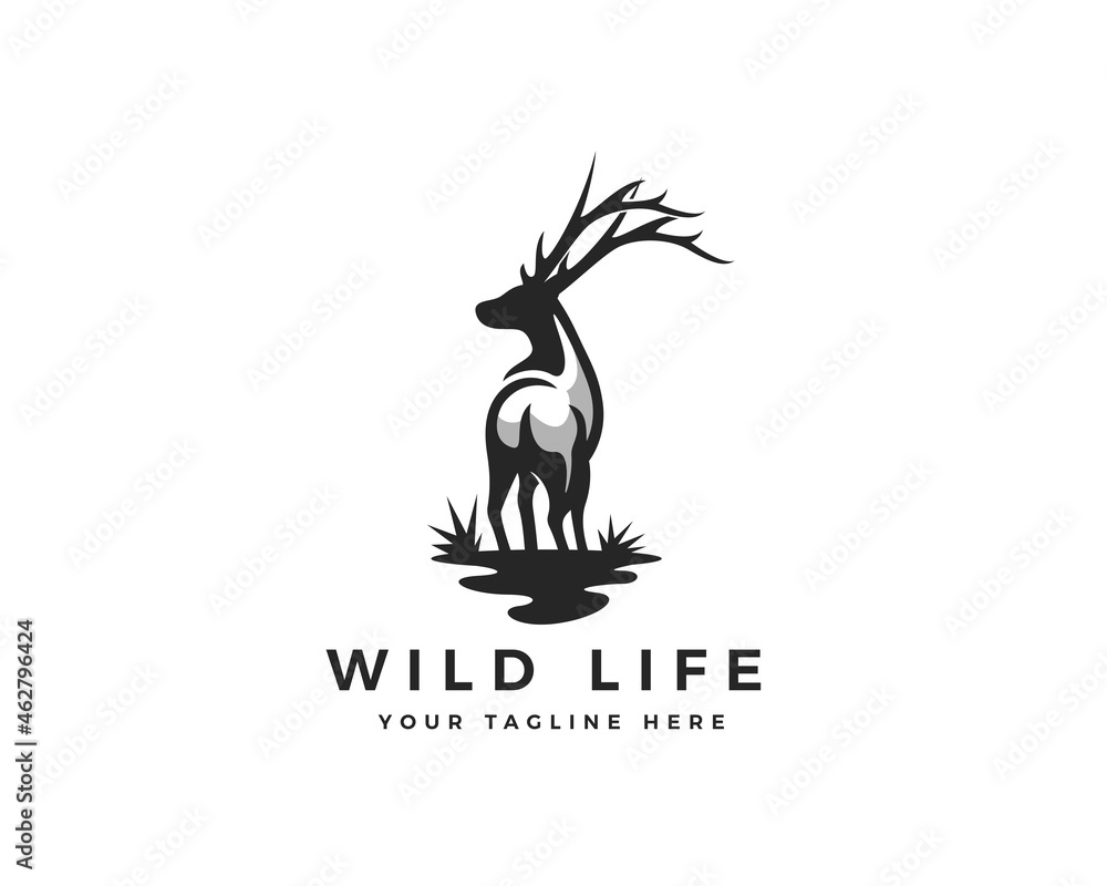 wild elk deer scare back view drawn art logo template illustration wild elk deer scare back view drawn art logo template illustration