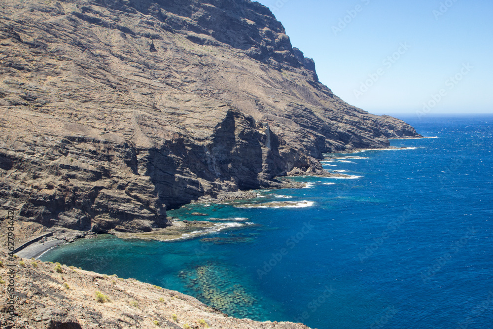 Spain, Canary Islands, La Gomera, Alojera, coast with breakwater Spain, Canary Islands, La Gomera, Alojera, coast with breakwater
