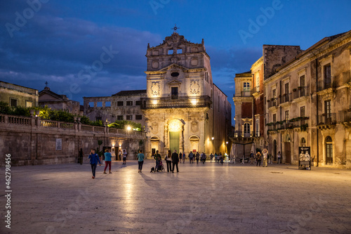 Italy, Sicily, Ortygia, Syracuse, baroque church Santa Lucia alla Badia at dusk photo