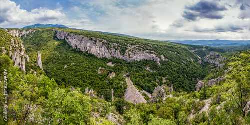 Lime columns in Vela Draga Canyon, Ucka Nature Park, Istria, Croatia photo
