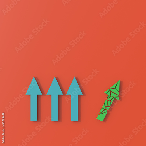 3D rendering, Arrow signs on red background, on moving away photo