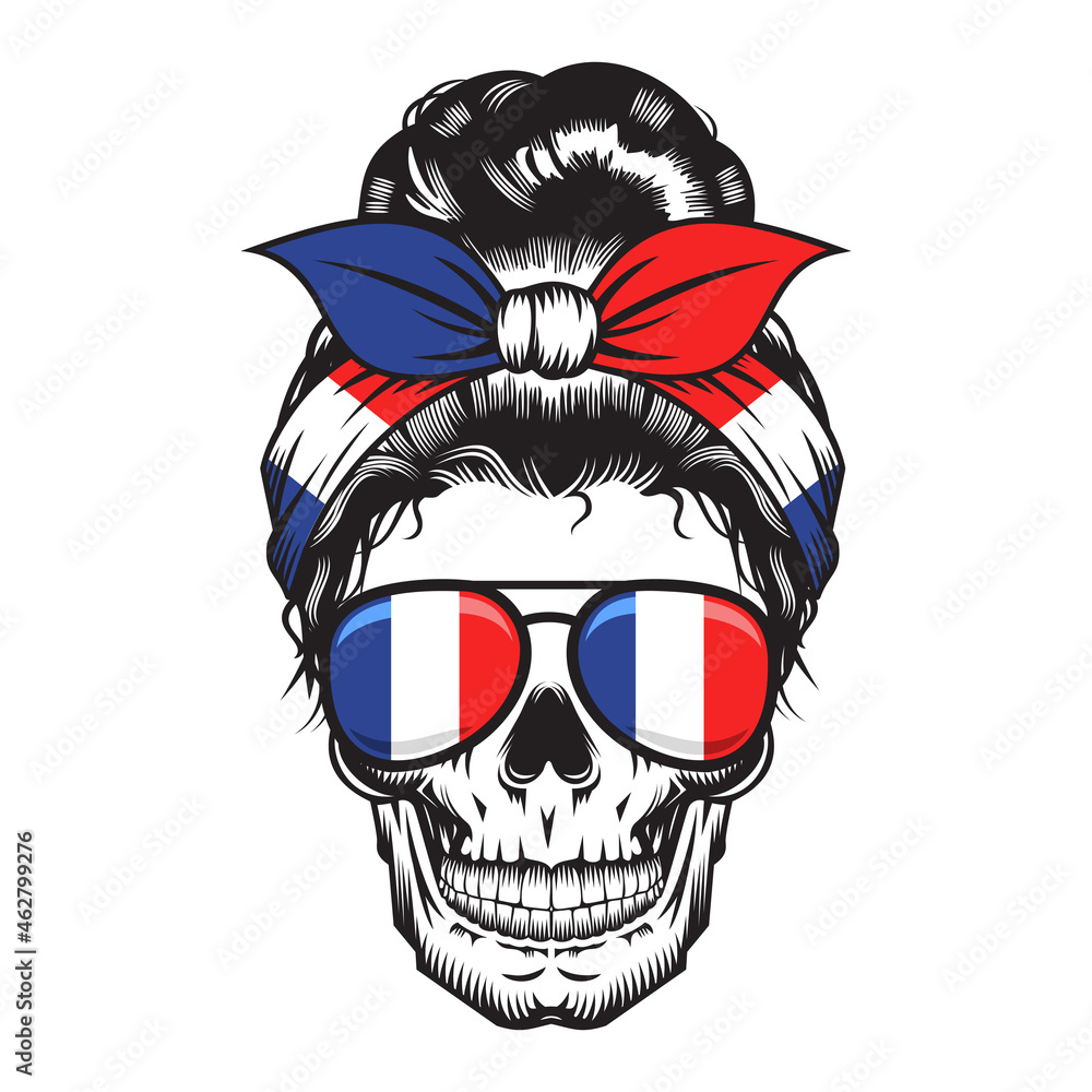 Skull Mom france Headband design on white background. Halloween. skull head logos or icons. vector illustration.
