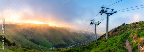 View to Christchurch at sunset from top of Christchurch Gondola, Christchurch, Canterbury, South Island, New Zealand