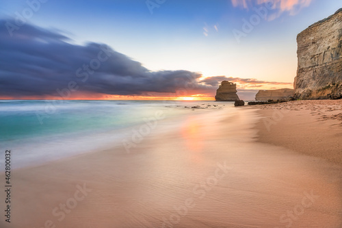 Scenic view of sea at Gibson Steps against cloudy sky during sunset, Victoria, Australia photo
