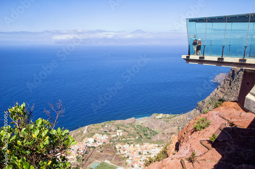 Tourists at Mirador de Abrante viewing platform, La Gomera, Canary Islands, Spain photo