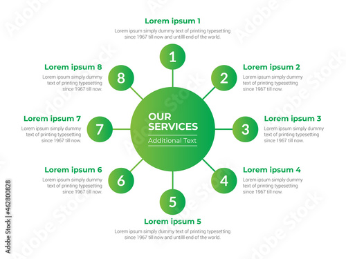 8 points circular infographic element template with number icons and colorful flat style, can use for presentation slide and multipurpose
