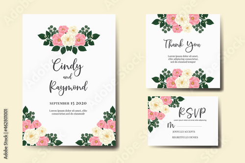 Wedding invitation frame set  floral watercolor Digital hand drawn Mini Rose Flower design Invitation Card Template