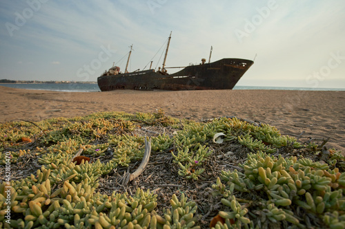 Independecia shipwreck at Namibe beach. Namibe, Angola photo