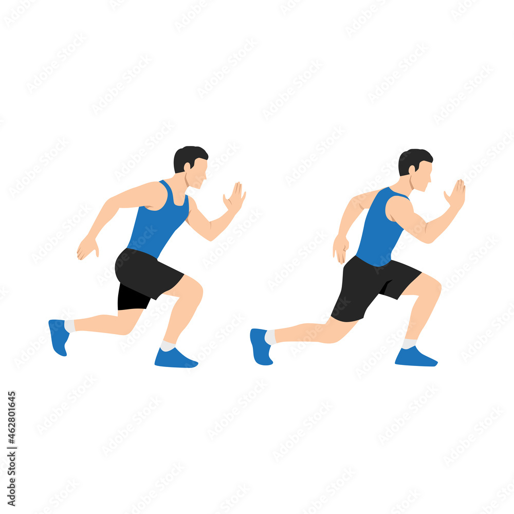 Man doing Alternating lunge jump exercise. Flat vector illustration isolated on white background