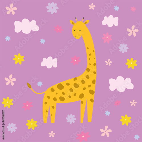 giraffe children's illustration pink