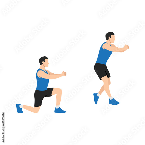 Man doing Split squat jump exercise. Flat vector illustration isolated on white background