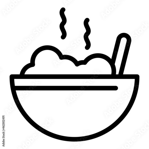 Hot food bowl icon outline vector. Soup meal. Spoon cup