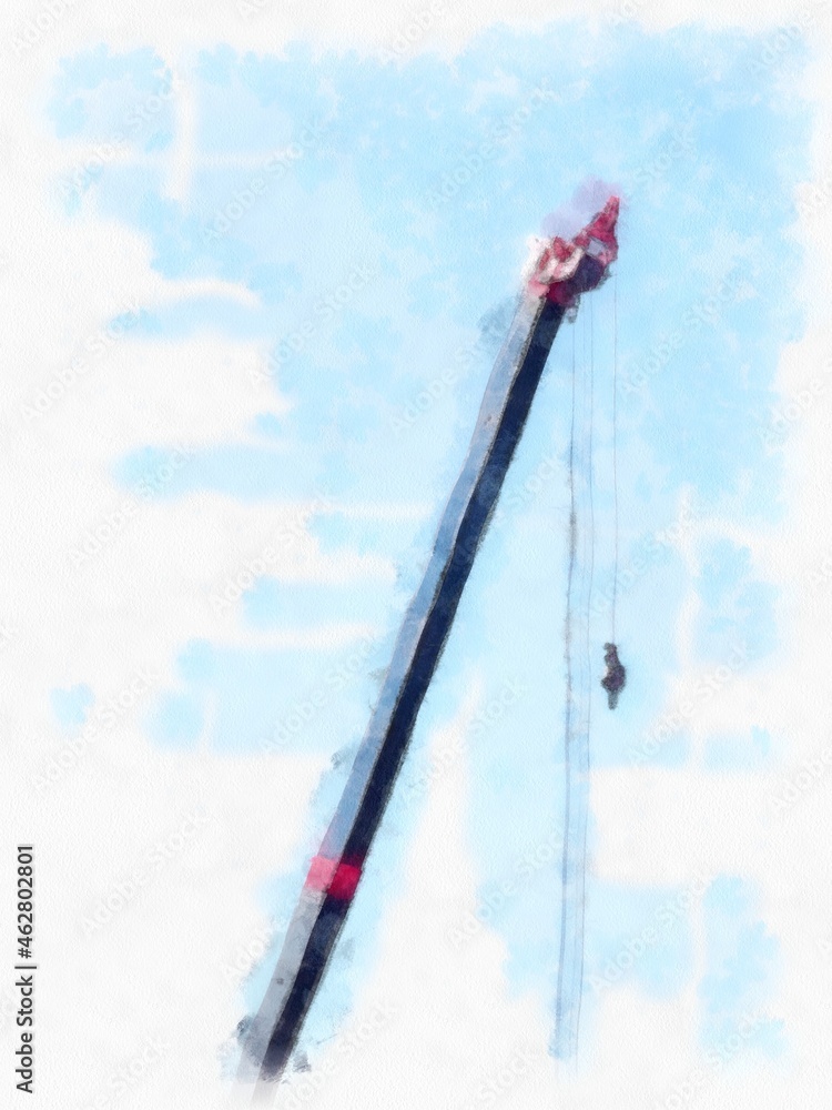 Crane Construction watercolor style illustration impressionist painting.