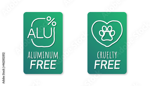 Aluminum-free and cruelty-free badges icons for cosmetics