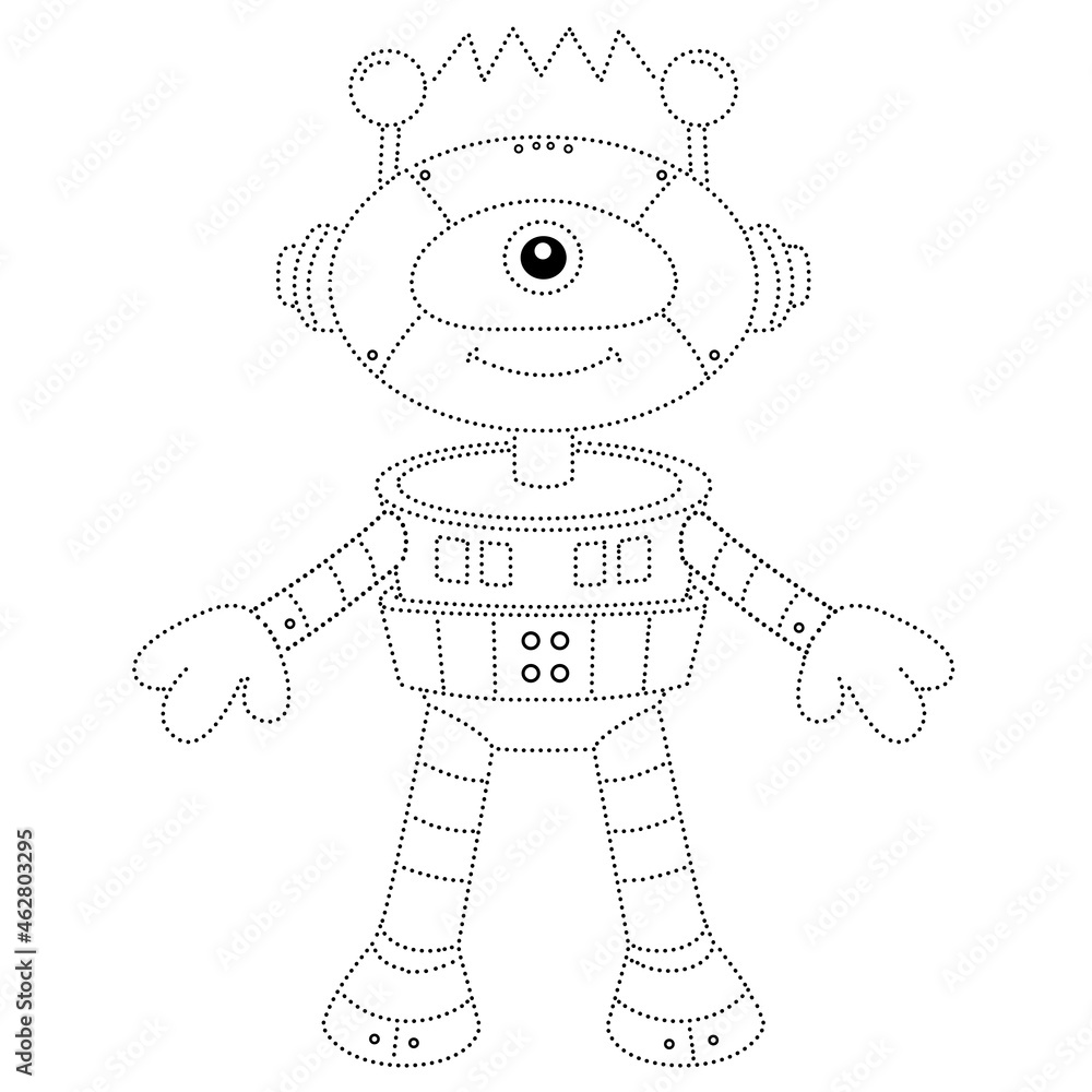 Fototapeta premium Connect the dots picture. Tracing worksheet. Puzzle for kids. Coloring Page Outline Of cartoon robot. Coloring book for children.