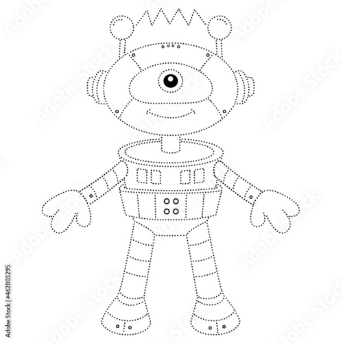 Connect the dots picture. Tracing worksheet. Puzzle for kids. Coloring Page Outline Of cartoon robot. Coloring book for children.