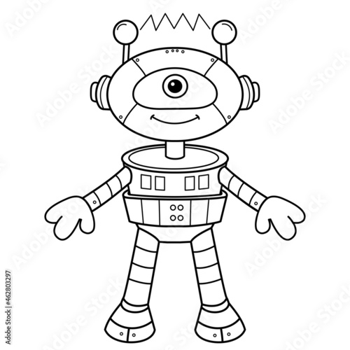 Coloring Page Outline Of cartoon robot for children. Vector. Coloring book for kids.