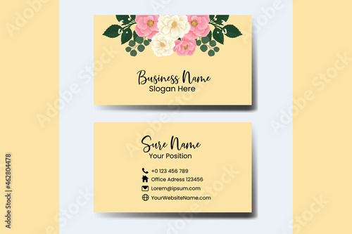 Business Card Template Mini Rose Flower .Double-sided Colors. Flat Design Vector Illustration. Stationery Design