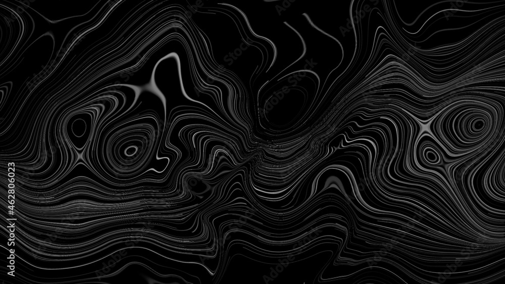 Fototapeta premium Grey refracted liquid linear pattern on black background
