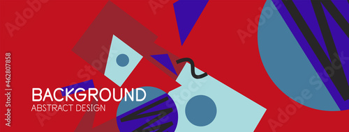 Abstract background. Blocks, lines, triangles, circles composition. Techno or business concept for wallpaper, banner, background, landing page