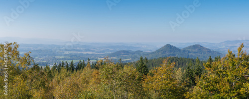 Autumn panorama of the Rudawy Janowickie mountains in Lower Silesia Poland 